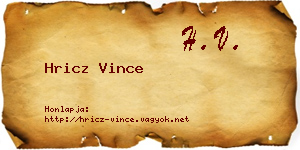 Hricz Vince névjegykártya